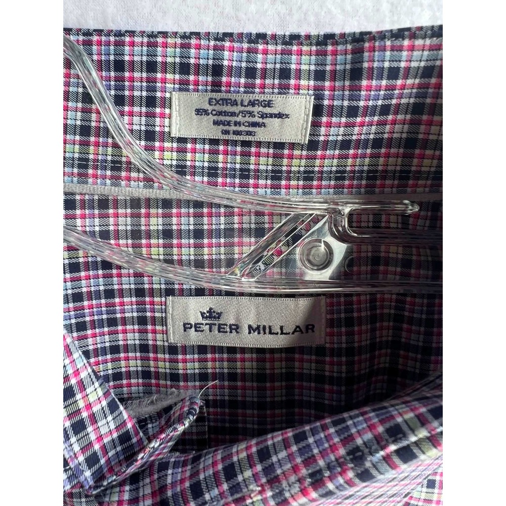 Peter Millar Mens XL‎ Pink Blue Plaid Cotton Stretch Button Down MF18W08CSL - Picture 3 of 7